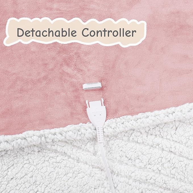 Electric Heated Blanket Full Size 72"x84", Soft Flannel with Overheat Protection, 6 Adjustable Heat Settings & 10-Hour Auto-Off Timer, Fast Heating for Winter Comfort, Pink
