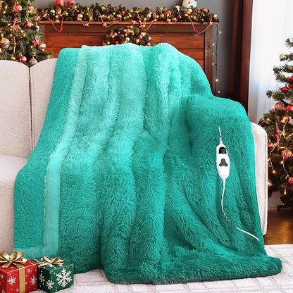 Heated Electric Blanket Throw–Faux Fur with Soft Thick Sherpa,Warm Winter Birthday Gifts for Women Grandma10 Heat Settings,5 Time Settings with Fast Heating, 50x60, Forest Mist
