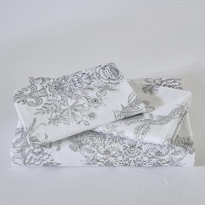 100% Cotton Duvet Cover Set Queen Size – Elegant Damask Print, Soft & Breathable Bedding with Zipper and Corner Ties, 3-Piece Reversible Comforter Cover Set