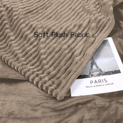 Electric Heated Blanket Queen Size 84x90 Inch - Ultra Soft Silky Flannel with Ribbed Texture, Dual Zone Controllers with 10 Heating Levels and 12 Hours Auto-Off Feature - Camel