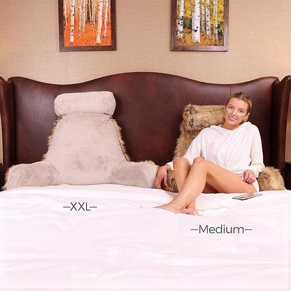 Husband Pillow Medium Ultra Rare Baby Amber Fox Fabulous Faux Fur Backrest, 2-Tone Reversible Double Sided Reading & Bed Rest Pillow with Arms & Neck Roll, Adjustable Memory Foam - Extremely Comfy