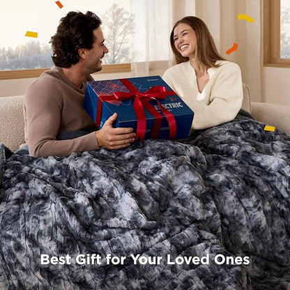Bedsure Faux Fur Electric Blanket Queen Size, Dual Control Heated Blanket Queen, Fast Heating Blanket with 10 Heating Levels & 10 Time Settings, Cozy Gifts for Women Men (84x90 inches, Black)