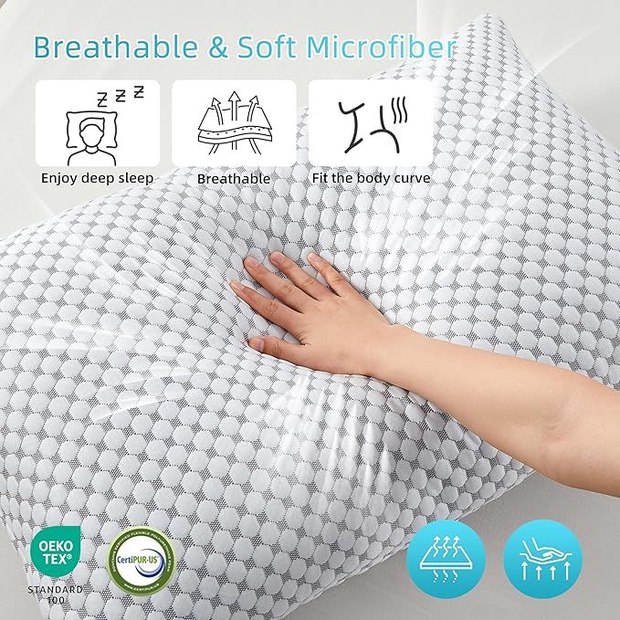 SAPHREAS Cooling Bed Pillows Queen for Sleeping, Luxury Hotel Shredded Memory Foam Pillows for Back Side Stomach Sleepers, Cool Firm Pillow for Neck Support