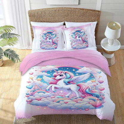 Unicorn Comforter Set Unicorn Decor Queen Bed Duvet Cover Set for Girls Boys Women Adults Teens Dreamy Unicorns Bedding Comforters 3 Piece Bedding Set