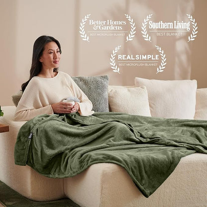 Bare Home Fleece Blanket - Throw/Travel - Ultra-Soft Lightweight for Bed, Sofa, and Couch - Luxury Microplush - Cozy Warm Blanket (Throw/Travel, Cypress)