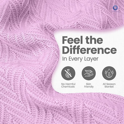 100% Long Staple Cotton Herringbone Multipurpose Blanket | Soft & Breathable, Lightweight All-Season Throw for Sofa/Couch/Bed | Machine Washable | (Herringbone - Lavender, Queen)