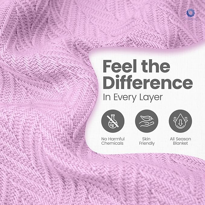 100% Extra-Long Staple Cotton Herringbone Multipurpose Blanket | Soft & Breathable, Lightweight All-Season Throw for Sofa/Couch/Bed | Machine Washable | (Herringbone - Lavender, Twin)