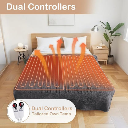 Electric Heated Blanket Queen Size 84"×90" Dual Control, 6 Heating Settings & 1-10H Auto Off, Heating Double Sided Plush Sherpa, Fast Heating, Machine Washable for Christmas Gift - Dark Gray