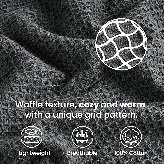 Tex Trend Grey Waffle Blanket – 100% Cotton Blankets Queen Size – Breathable and Soft for Bed Layering, Sofa, Grey (90”x90”)