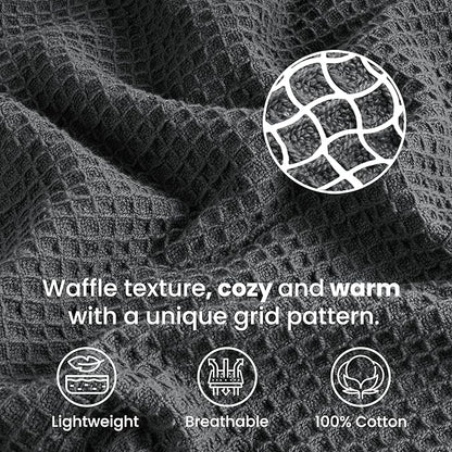 Tex Trend Grey Waffle Blanket – 100% Cotton Blankets Queen Size – Breathable and Soft for Bed Layering, Sofa, Grey (90”x90”)