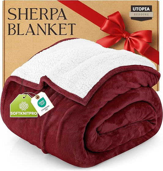 Utopia Bedding Sherpa Blanket Twin Size (Red, 90x66 Inches) - Soft Lightweight Plush Fleece Reversible Blanket for Bed, Sofa, Couch, Camping and Travel