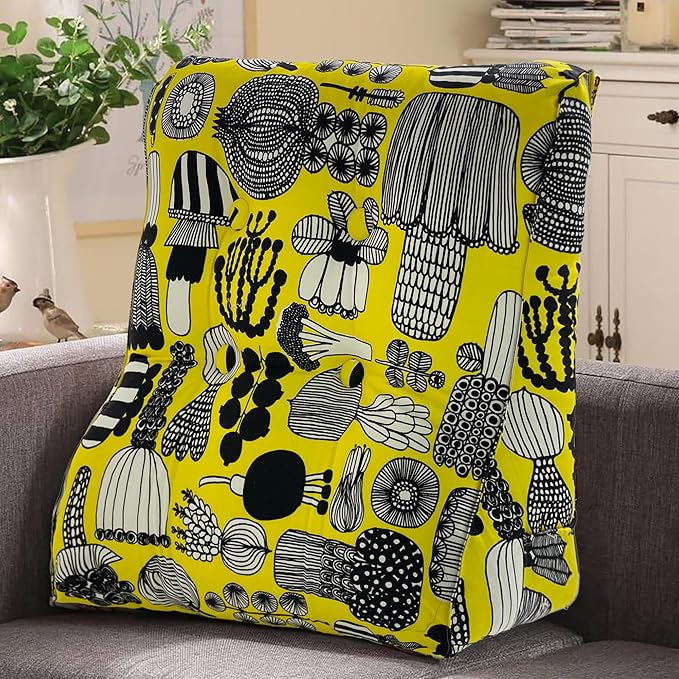 WOWMAX Curve Reading Pillow for Bed Adult, Heighten Back Pillow for Sitting in Bed, Back Support Pillow for Bed, Chair Pillow for Back Support, 100% Cotton Removable Cover, Yellow
