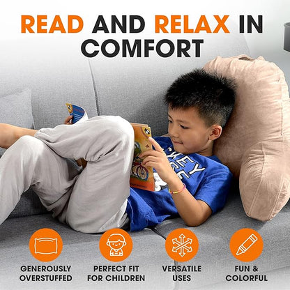 Cheer Collection Reading Pillow with Arms – Portable Bed Pillow for Sitting Up & Support, Hollow Fiber-Filled Back Rest Pillow for Sitting in Bed & Couch, Machine Washable, Taupe (Small)