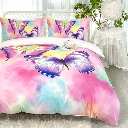 CVHOUSE Butterfly Duvet Cover Set Full Size,Butterfly Bedding Set,Butterflies Printed Comforter Cover Set for Girls Kids Teens,1 Quilt Cover 2 Pillowcases 3 Piece