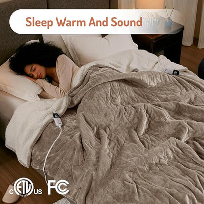 Degrees of Comfort Electric Heated Blanket Queen Size with Dual Control - Soft Flannel Heating Blankets with 6 Heat Settings, Auto Shut-Off, Overheat Protection, ETL Certified - 84x90'', Mocha