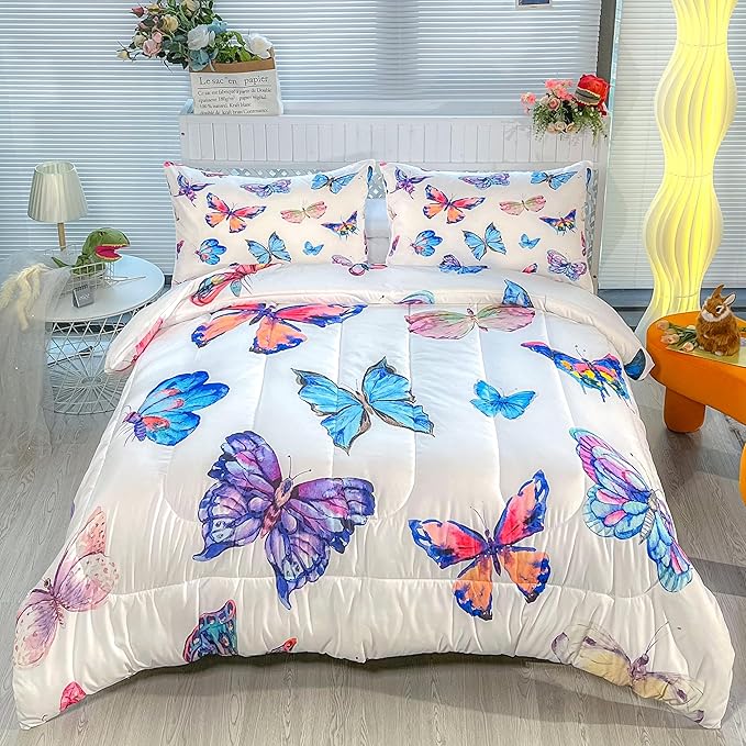 CVHOUSE Butterfly Bedding Set - Twin Butterfly Comforter Set with 1 Comforter and 2 Pillow Cases