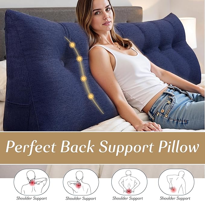 Headboard Wedge Pillow - Triangular Headboard Pillow Bed Rest Wedge Pillow for Sitting in Bed - Backrest Positioning Support Reading Pillow Daybed Pillows with Removable Cover