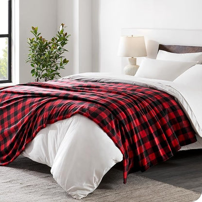 Bare Home Fleece Blanket - Full/Queen - Ultra-Soft Lightweight for Bed, Sofa, and Couch - Luxury Microplush - Cozy Warm Blanket (Full/Queen, Buffalo Plaid - Red/Black)