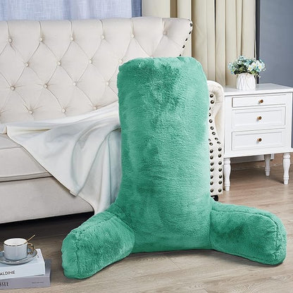Home Soft Things Fox Faux Fur Bedrest Reading Pillow with DIY Filling, Need Assembly, Backrest Armrest Pillow Chair Back Support for Sitting up in Bed, Blue Turquoise, 28" x 30" x 17"