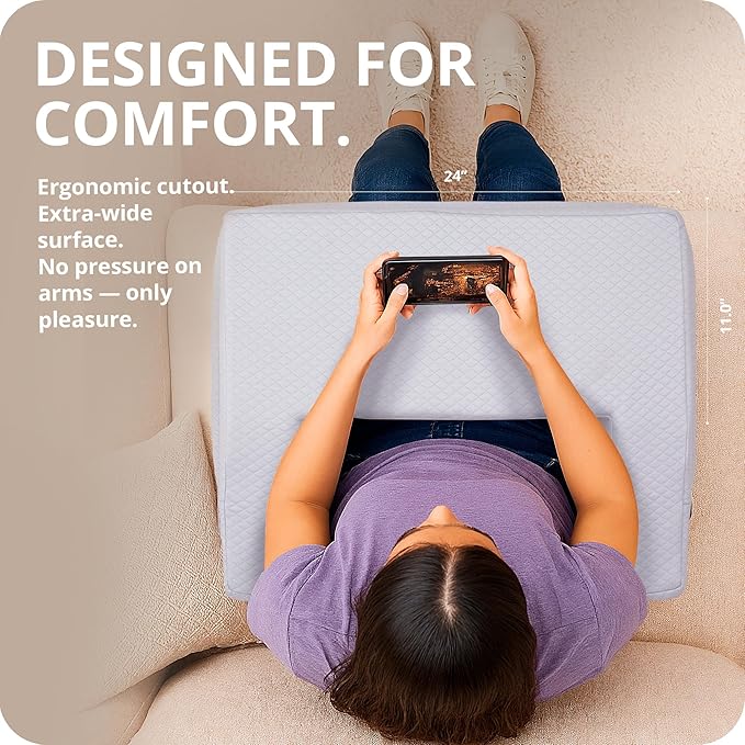 Gaming Lap Desk Pillow – Large 24″ Flat Surface Laptop Pillow for Couch & Sofa – Reading Pillow for Working – 2 Washable Pillowcases, Side Pockets, High Density Foam Arm Rest Bed Desk