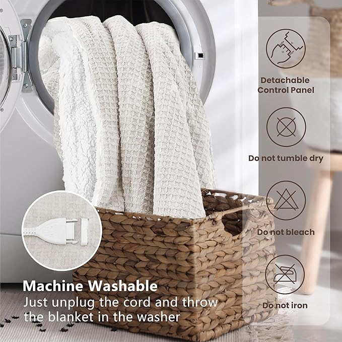Heated Blanket Electric Blanket Twin Waffle, 62x84 Inches Sherpa Fleece Fast Heating Blanket 6 Heating Levels & 10 Hours Auto Off ETL Certification,Beige Twin