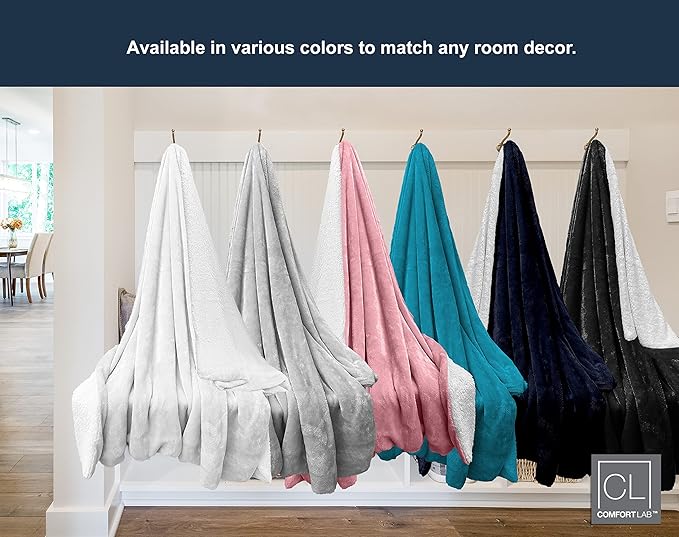 Comfort Lab Reversible Flannel Sherpa Blanket - Elegant Fluffy Bed Blankets for Bedroom and Home Decor - Anti Pilling Non Shedding Cozy & Warm Fleece Cover - Twin/Twin XL (66" x 90") - Teal