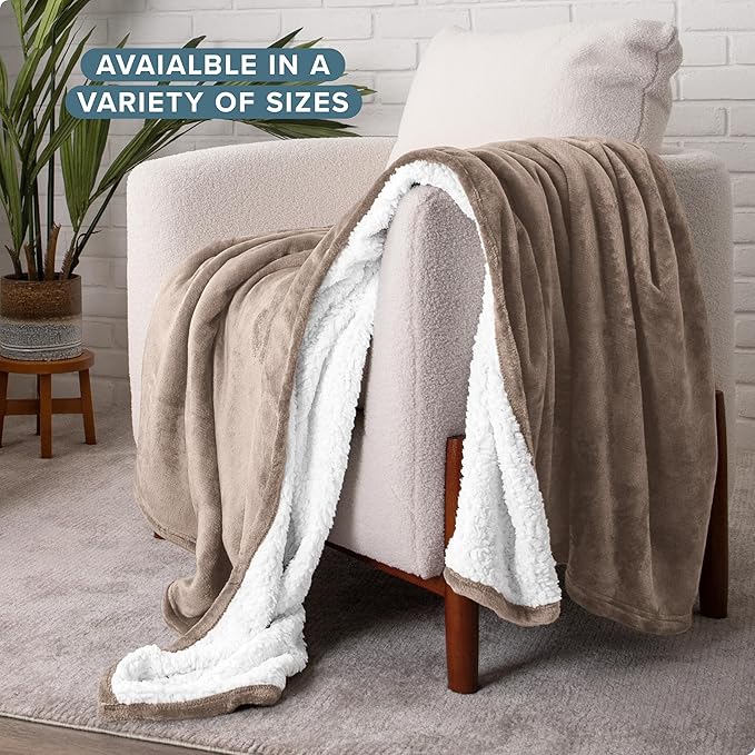 Bare Home Sherpa Fleece Blanket - King Size - Blanket for Bed, Sofa, and Couch - Warm & Lightweight - Fluffy & Soft - Reversible (King, Taupe)