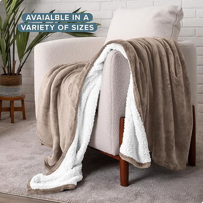 Bare Home Sherpa Fleece Blanket - King Size - Blanket for Bed, Sofa, and Couch - Warm & Lightweight - Fluffy & Soft - Reversible (King, Taupe)