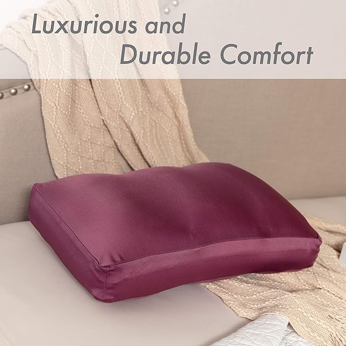 Cover Only for Premium Microbead Bed Pillow, Small Extra Smooth - Ultra Comfortable Sleep with Silk Like Anti Aging Cover 85% Spandex/ 15% Nylon Breathable, Cooling Burgundy Merlot