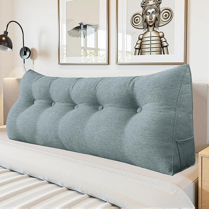 Headboard Wedge Pillow - Triangular Headboard Pillow Bed Rest Wedge Pillow for Sitting in Bed - Backrest Positioning Support Reading Pillow Daybed Pillows with Removable Cover
