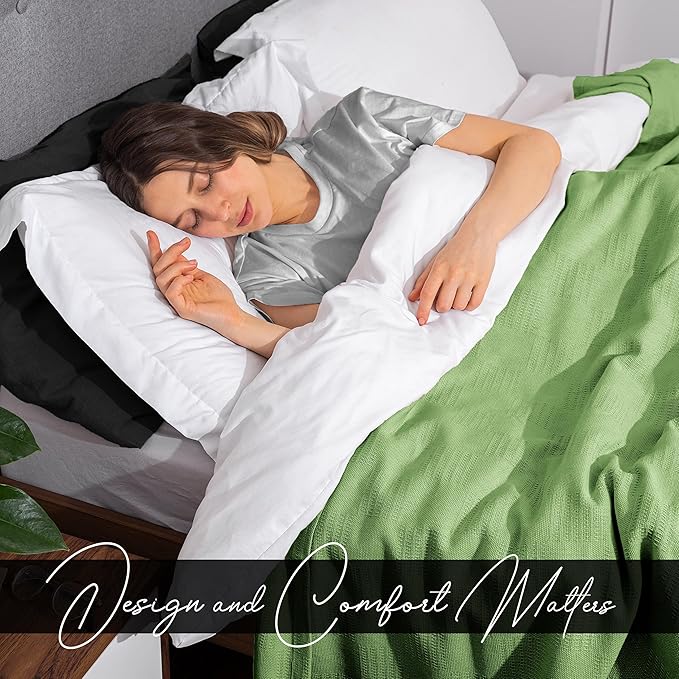 Avalon Bedding 100% Cotton Blankets Queen Size Thermal Blanket (90"x90") - Perfect Cotton Blanket Queen Size for Layering Bed in Any Season - Cotton Blankets for Bed (Green)