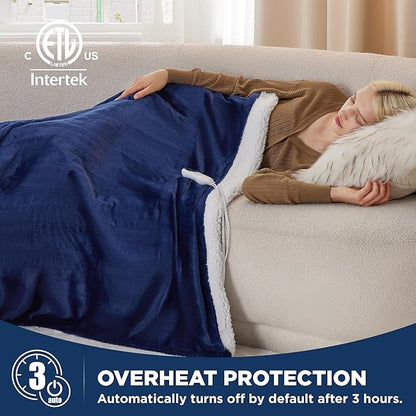 Bedsure Heated Blanket Throw Blanket - Fast Heating Electric Blanket, Soft Flannel Heated Throw with 4 Time Settings, 6 Heating Settings, Warm Gifts for Grandma, Women, Men (50"x60", Navy)