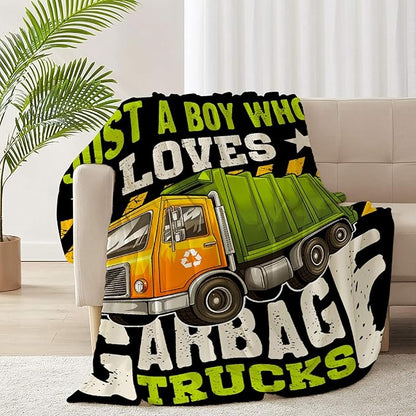 Garbage Trucks Blanket, Truck Gifts for Kids, Car Themed Flannel Blankets with Name, Soft Cozy Lightweight Throws Gifts for Truck Lovers & Boys 40x50 Inch for Kid