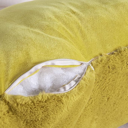 Home Soft Things Fox Faux Fur Bedrest Reading Pillow with Handle and Side Pocket, Backrest Armrest Pillow Back Support for Sitting up in Bed, 20" x 18" x 17", Lemon Curry