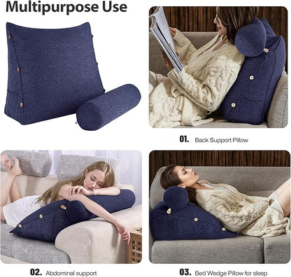 Daneey Reading Pillow for Bed Adult, Back Pillow for Bed Sitting Up, Back Support Pillow for Bed, Sit Up Pillow for Bed, Blue, 23.5 * 8 * 20IN