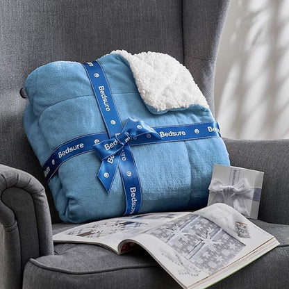 Bedsure GentleSoft Sherpa Fleece Throw Blanket for Couch - Thick and Warm Throw for Women and Men, Soft Fuzzy Plush Blanket for Winter, Washed Blue, 50x60 Inches