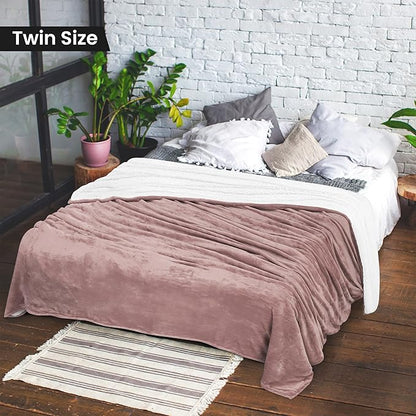 Utopia Bedding Sherpa Blanket Twin Size (Rose Pink, 90x66 Inches) - Soft Lightweight Plush Fleece Reversible Blanket for Bed, Sofa, Couch, Camping and Travel