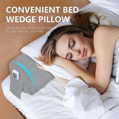 Bed Wedge Pillow for Headboard Gap Bed Mattress Gap Filler (0-8") Between Headboard/Wall and Mattress Grey Full Size Foam Support Triangle Bloster Pillow Stoppers with 2 Pockets
