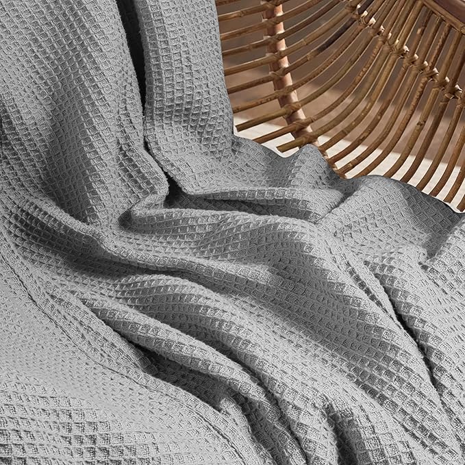 Tex Trend 100% Cotton Blankets King Size – Durable and Versatile Waffle Weave Blankets for Christmas with Year Round Coziness – Breathable & Lightweight - Light Grey (90”x108”)