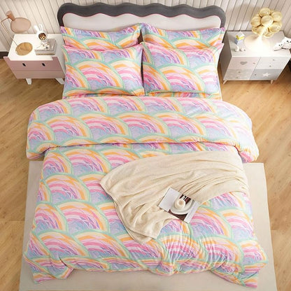 SDY 7PCS Rainbow Comforter Set Full Size Cute Printed Comforter Sets Bed in a Bag for Toddler,Girls Boys and Kids, with Comforter, Flat Sheet, Fitted Sheet and Pillowcases & Shams