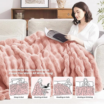 Heated Blanket Queen 84''x 90'', Fast Heating Electric Blanket Ultra-Soft Faux Rabbit Fur with 5 Heat Levels & 5H Auto Shut-Off, Overheat Protection, Machine Washable