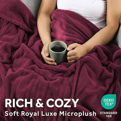 Sunbeam Electric Royal Luxe Microplush Heated Blanket, 12 Heat Settings, 12-Hour Auto Shut-Off, Fast Heating, Warm & Cozy, Machine Washable, Cabernet Color, Queen (90" x 84")