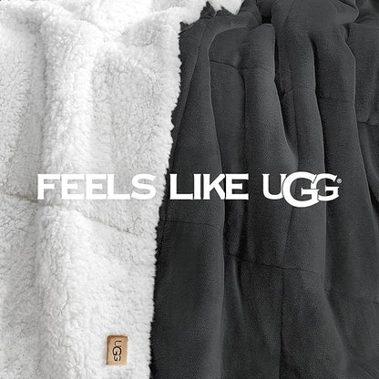 UGG Nita Throw Blanket Soft Reversible Plush Throw for Couch or Bed Washable Warm Fluffy Blanket for College Dorm Essentials and Bedding with Down Alternative Fill, 50-inch x 70-inch, Charcoal Grey