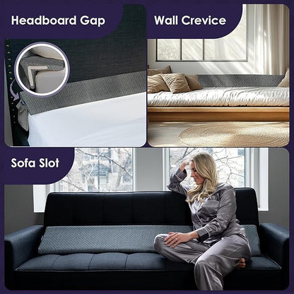 Bed Wedge Pillow for Headboard Gap Up to 7", Triangle Gap Filler for Bed, Mattress Wedge Gap Filler, Headboard Space Filler, Corner Pillow, Grey Double 54"