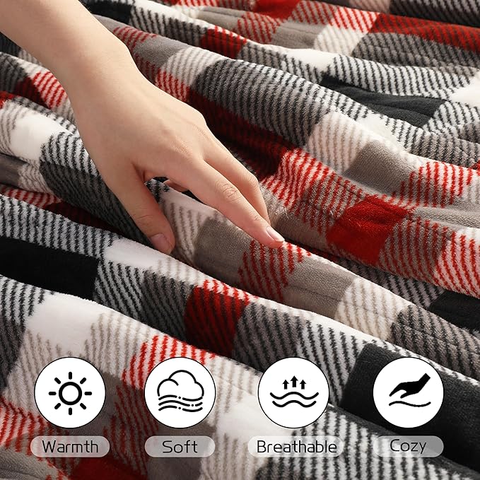 Electric Heated Blanket 72"x84" Full Size, Soft Flannel and Sherpa Double-Sided Material with 4 Heating Levels and 10 Hours Auto-Off, Machine Washable, Cozy Plush Fabric for Home, Black & Red Plaid