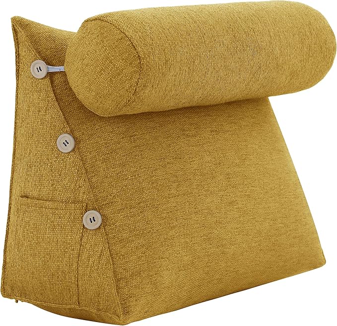 Daneey Reading Pillow for Bed Adult, Back Pillow for Bed Sitting Up, Back Support Pillow, Yellow, 23.5 * 8 * 20IN