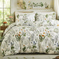 Duvet Cover Queen Size - 100% Cotton Reversible Floral Queen Duvet Cover Set with Zipper Closure, 3 Pieces Soft & Breathable Green Bedding Set for All Seasons