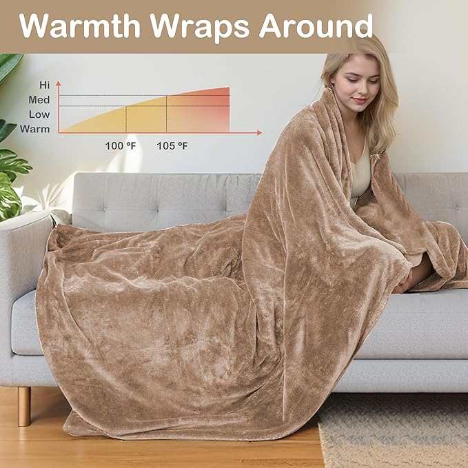 Electric Heated Blanket Full Size 72"x84", Fast Heating Blanket, Soft Cozy for Bed, 10 Hours Auto Off & 4 Heating Levels, Heater Blankets, Machine Washable, Warm Gifts for Grandma -Camel