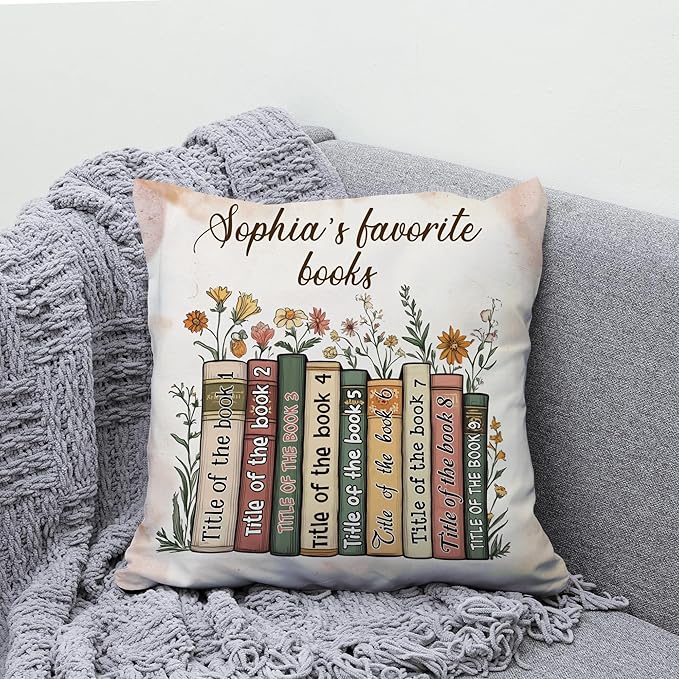 Hyturtle Personalized Book's Title Pillow (Insert Included) Gifts for Book Lovers, Reading Club Librarian Books Themed Gifts for Girls Women on Birthday, Custom Name Couch Cushion Decor Throw Pillow