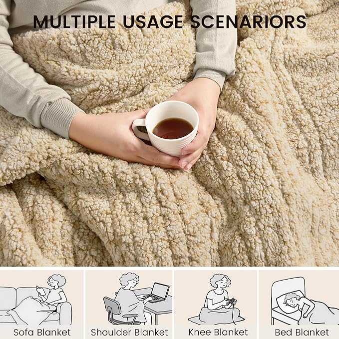 Heated Blanket Electric Blanket Throw - Fast Heating Blanket Throw Double Sided Sherpa Ultra Soft Cozy with 10 Heating Levels & 2-10 Hours Auto Off, Mashine Washable, 50 x 60 Inches, Camel